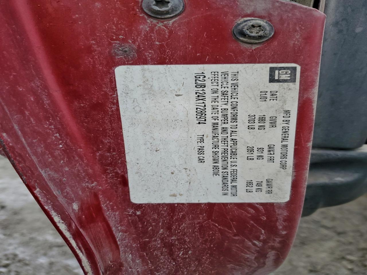 2001 Pontiac Sunfire Se Red vin: 1G2JB124X17286974
