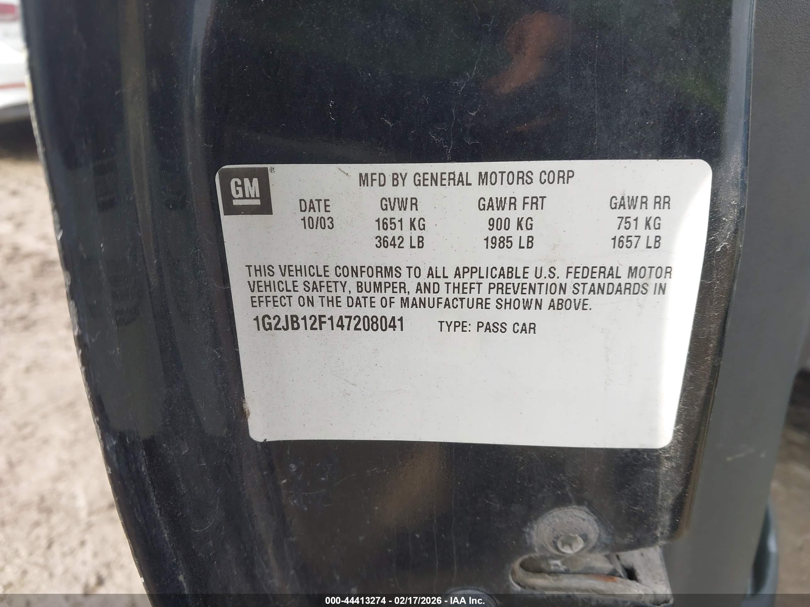 2004 Pontiac Sunfire   Black vin: 1G2JB12F147208041