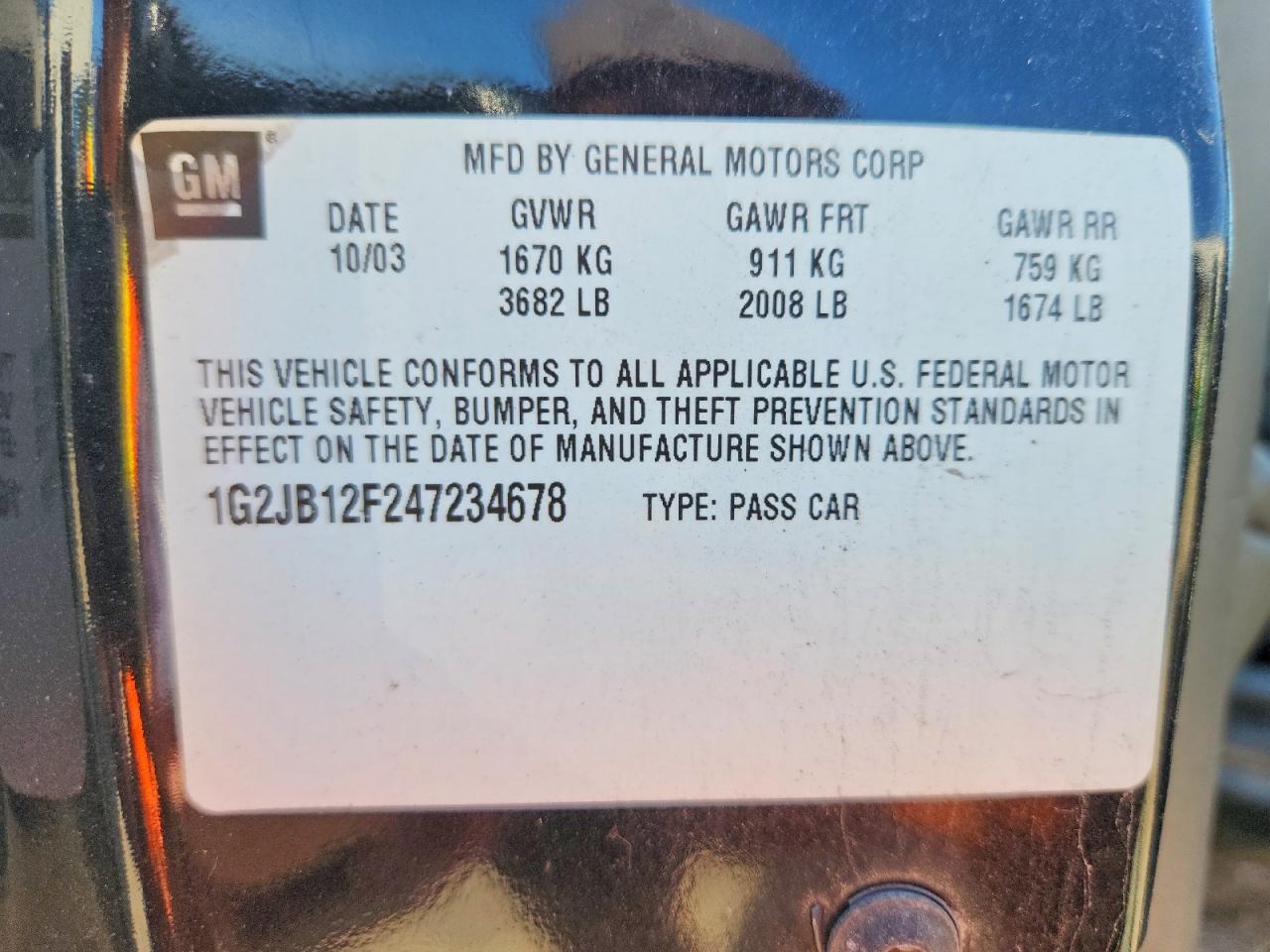 2004 Pontiac Sunfire Black vin: 1G2JB12F247234678