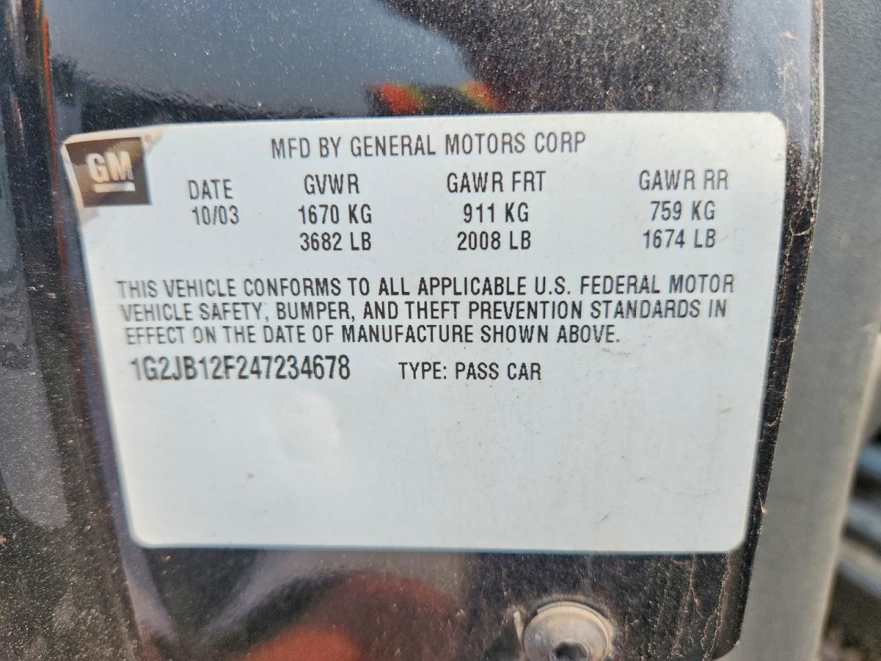 2004 Pontiac Sunfire Black vin: 1G2JB12F247234678
