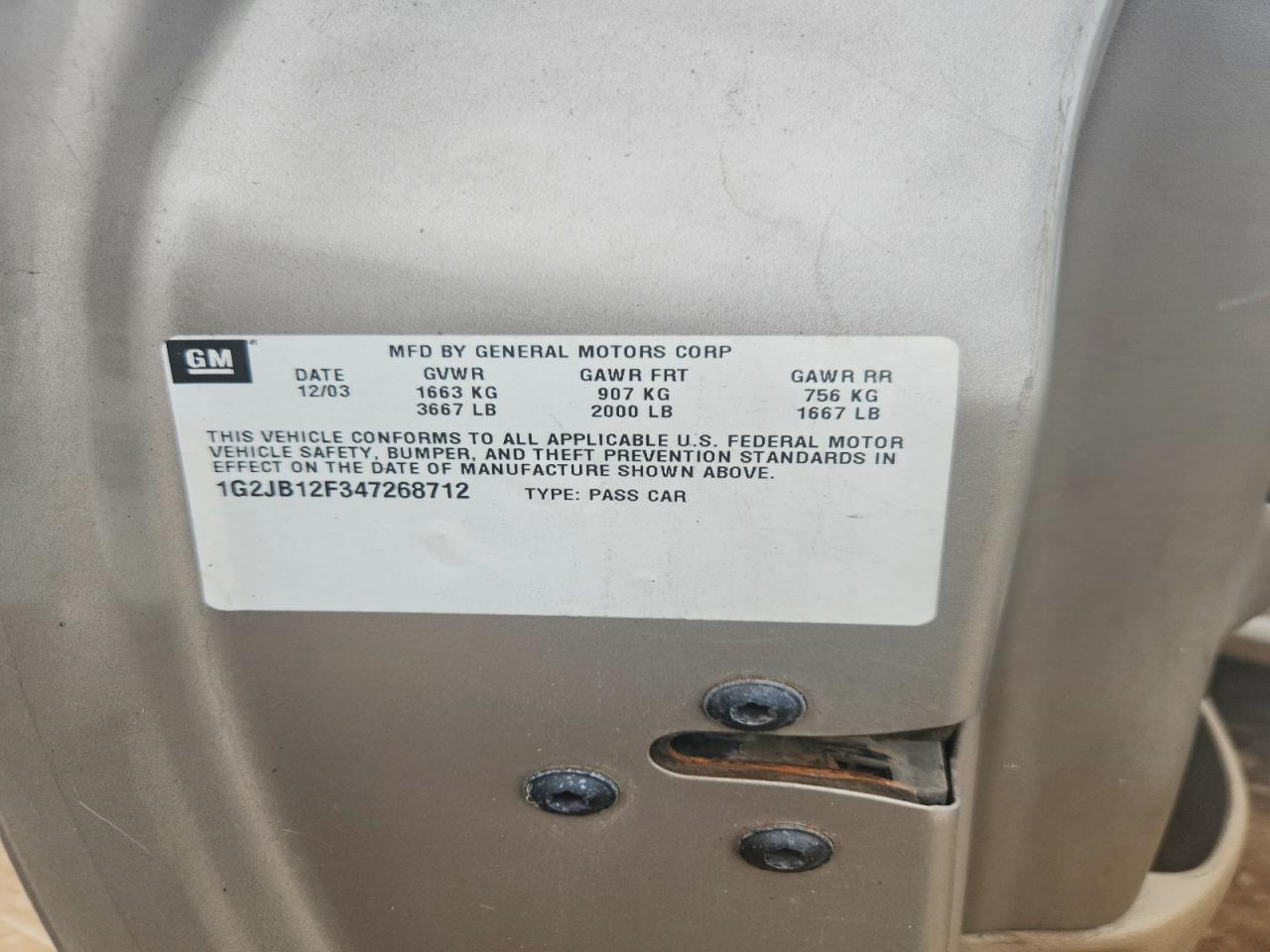 2004 Pontiac Sunfire Beige vin: 1G2JB12F347268712