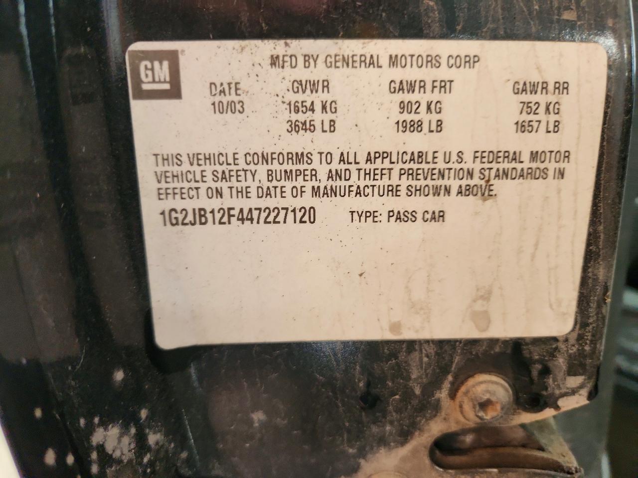 2004 Pontiac Sunfire Black vin: 1G2JB12F447227120