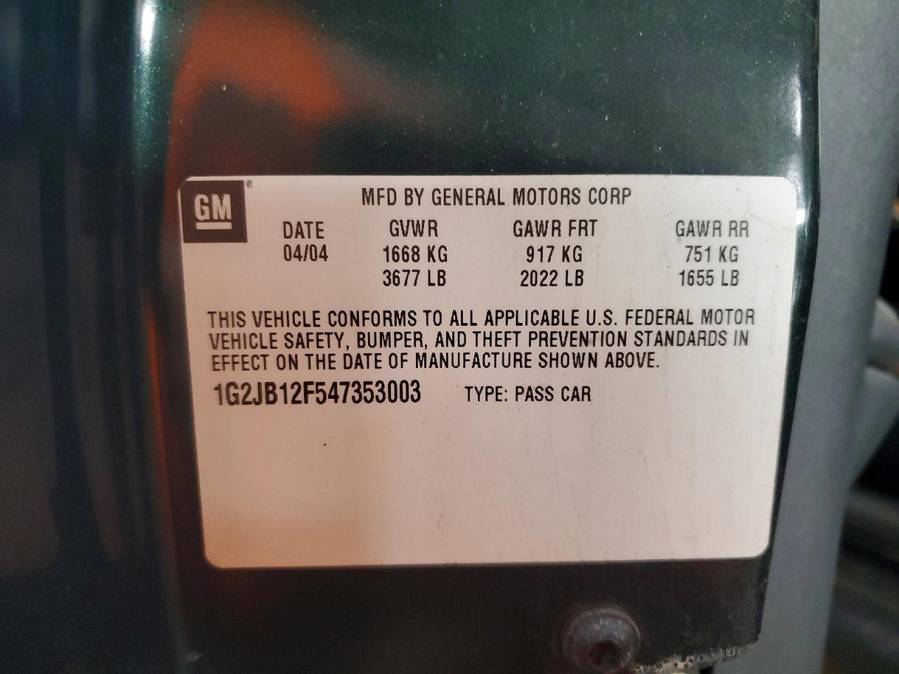 2004 Pontiac Sunfire Green vin: 1G2JB12F547353003