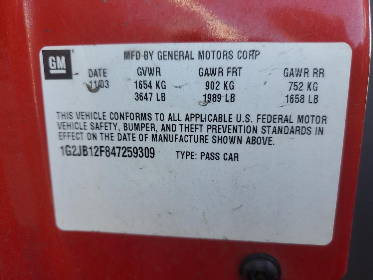 2004 Pontiac Sunfire Red vin: 1G2JB12F847259309