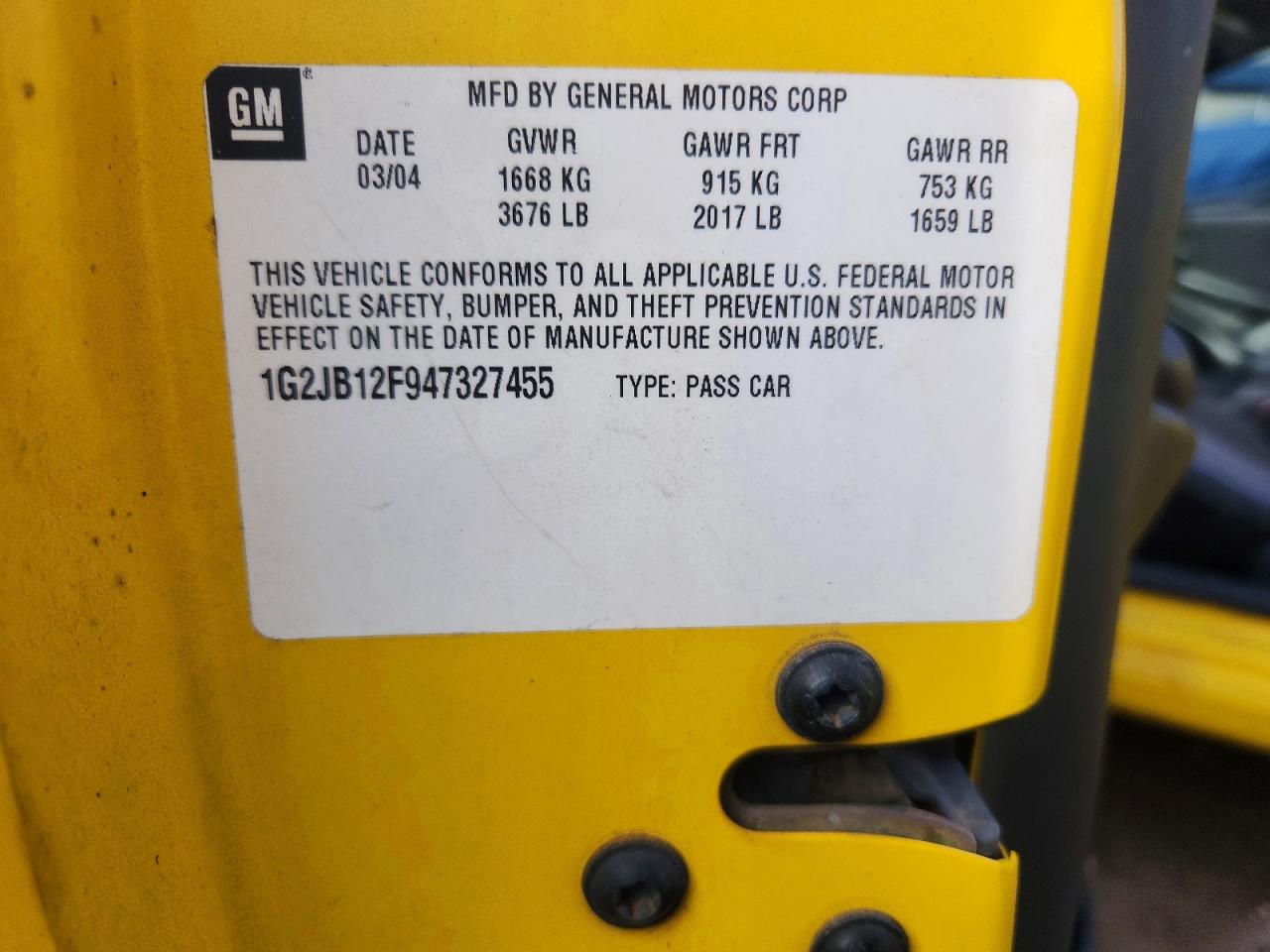 2004 Pontiac Sunfire Yellow vin: 1G2JB12F947327455