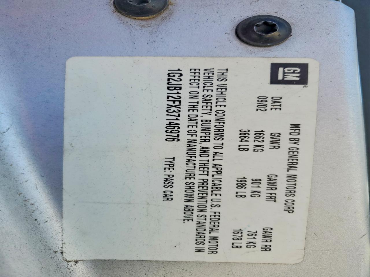 2003 Pontiac Sunfire Silver vin: 1G2JB12FX37146976