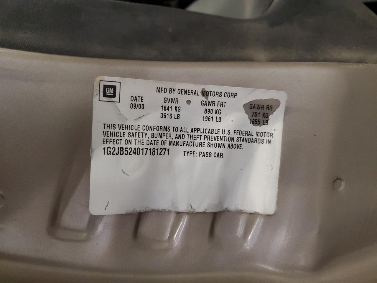 2001 Pontiac Sunfire Se Tan vin: 1G2JB524017181271
