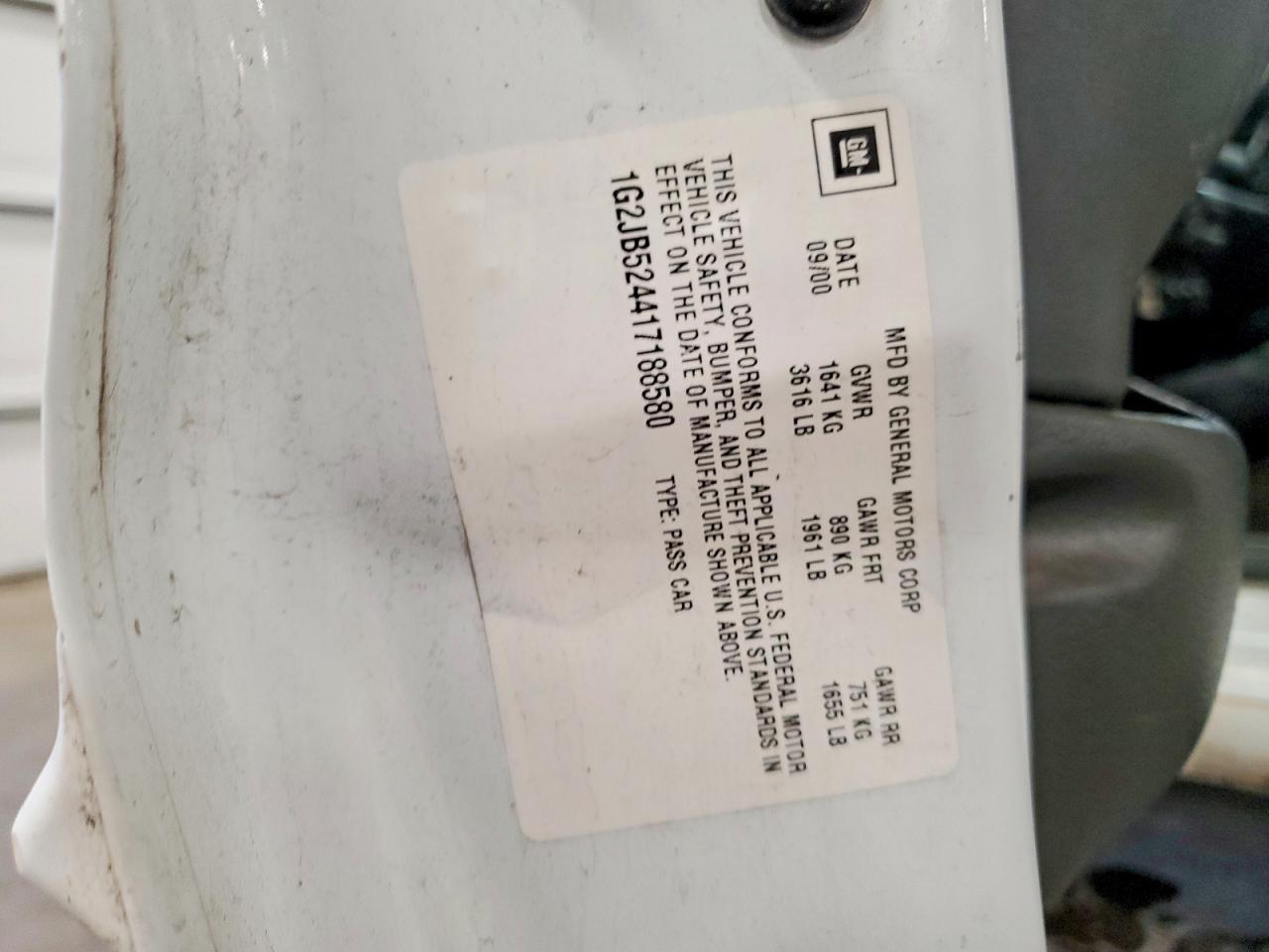 2001 Pontiac Sunfire Se White vin: 1G2JB524417188580