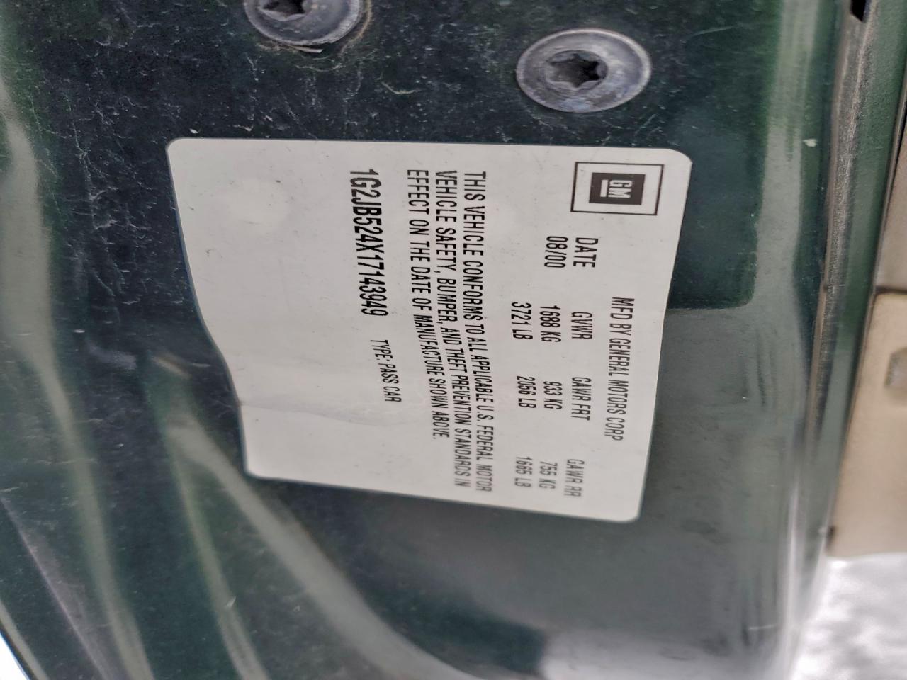 2001 Pontiac Sunfire Se Green vin: 1G2JB524X17143949