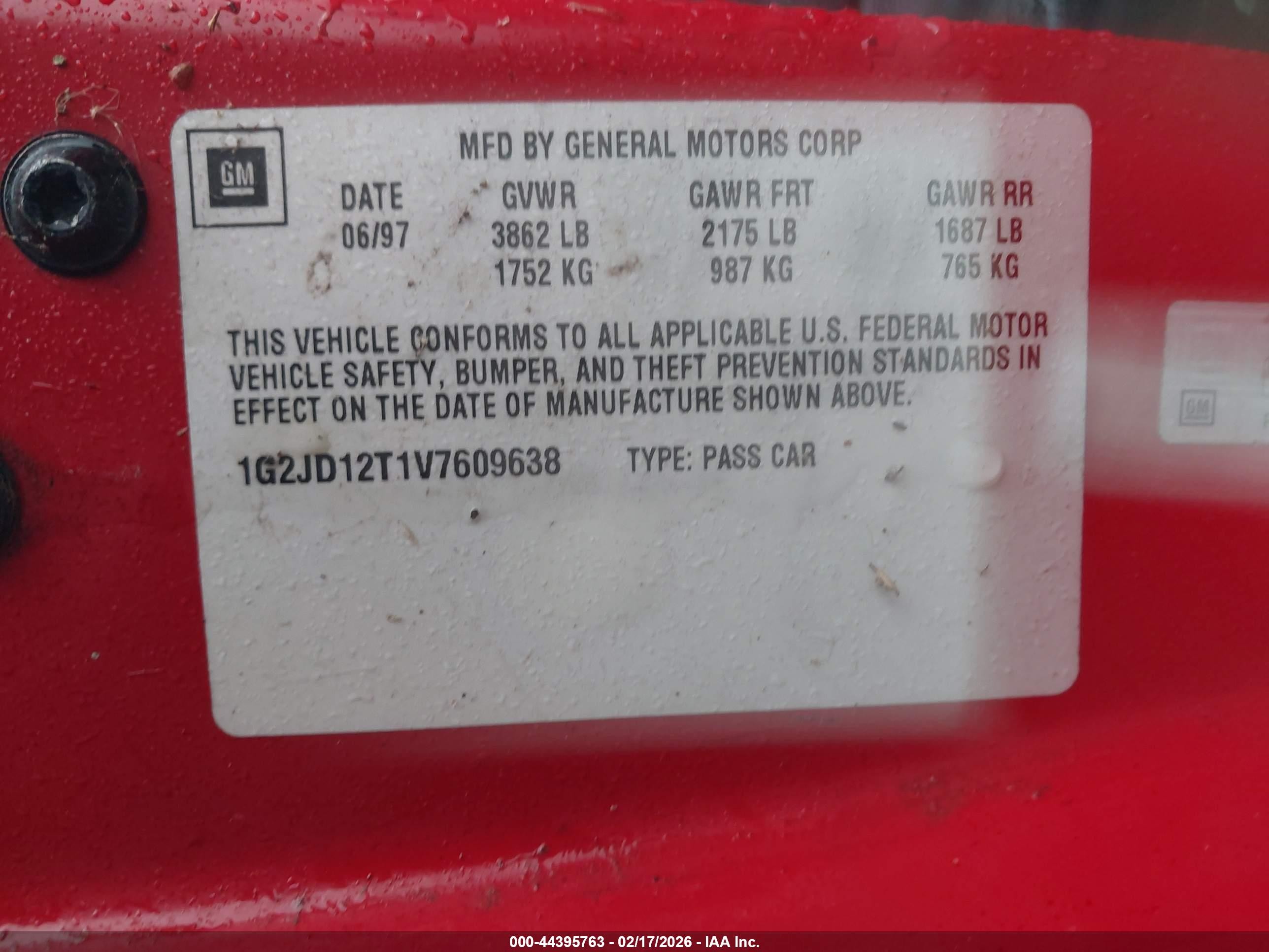 1997 Pontiac Sunfire Gt Red vin: 1G2JD12T1V7609638