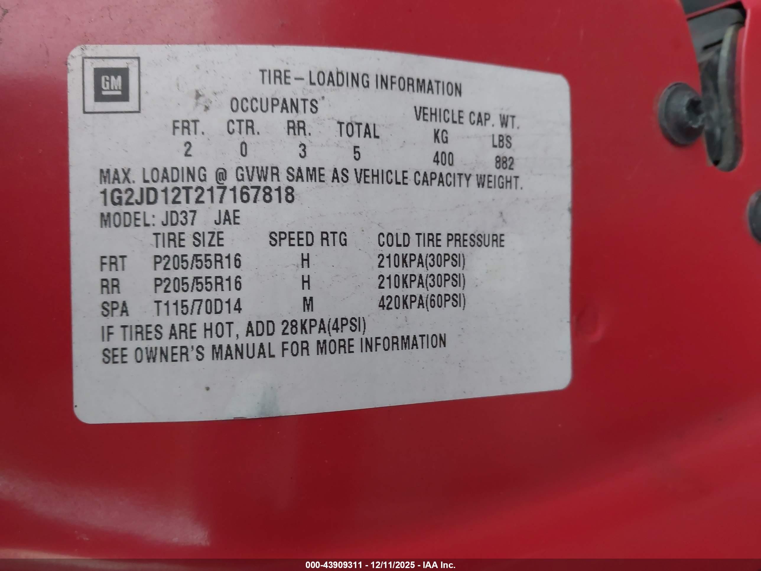 2001 Pontiac Sunfire Gt Red vin: 1G2JD12T217167818
