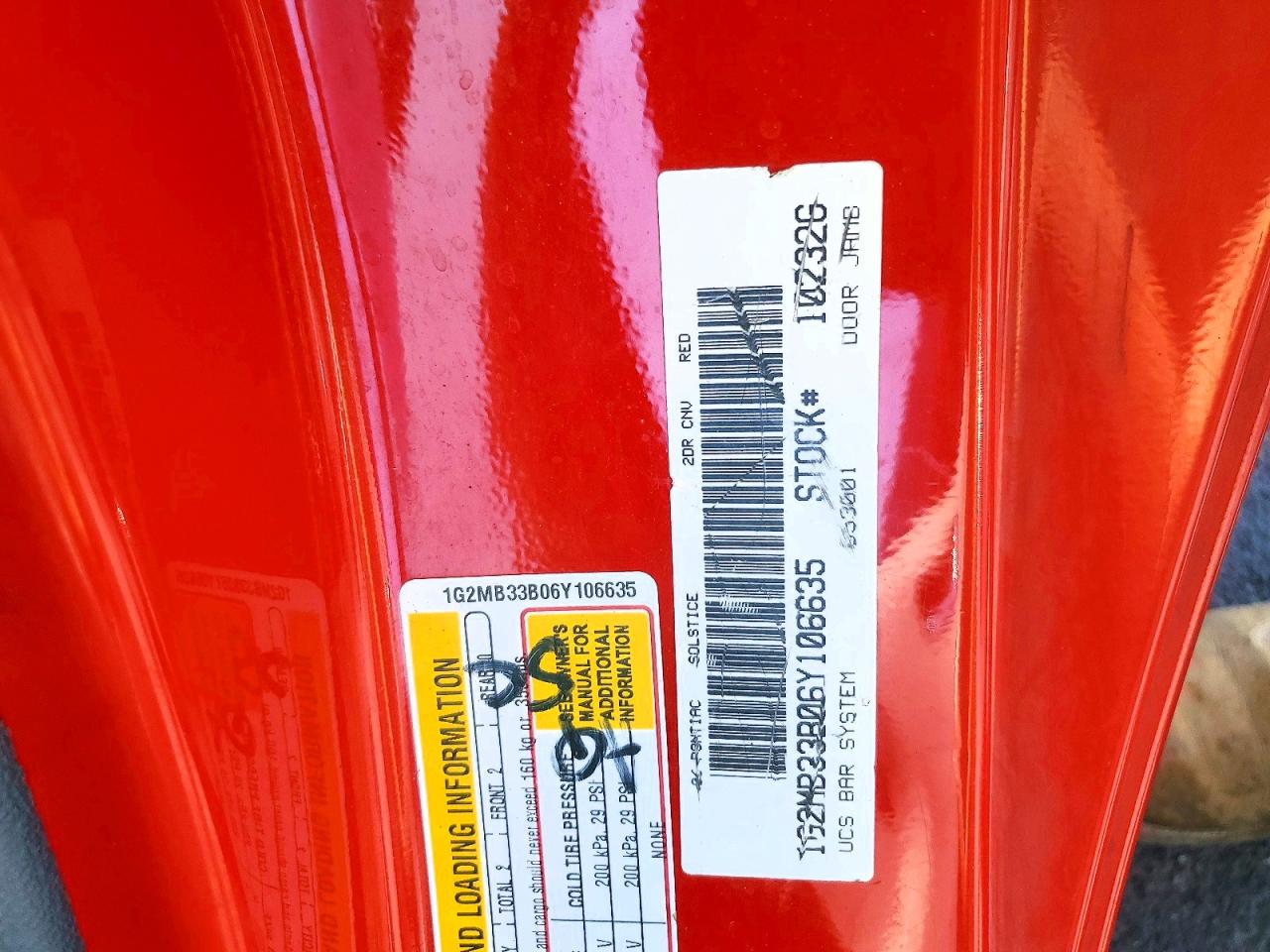 2006 Pontiac Solstice Red vin: 1G2MB33B06Y106635