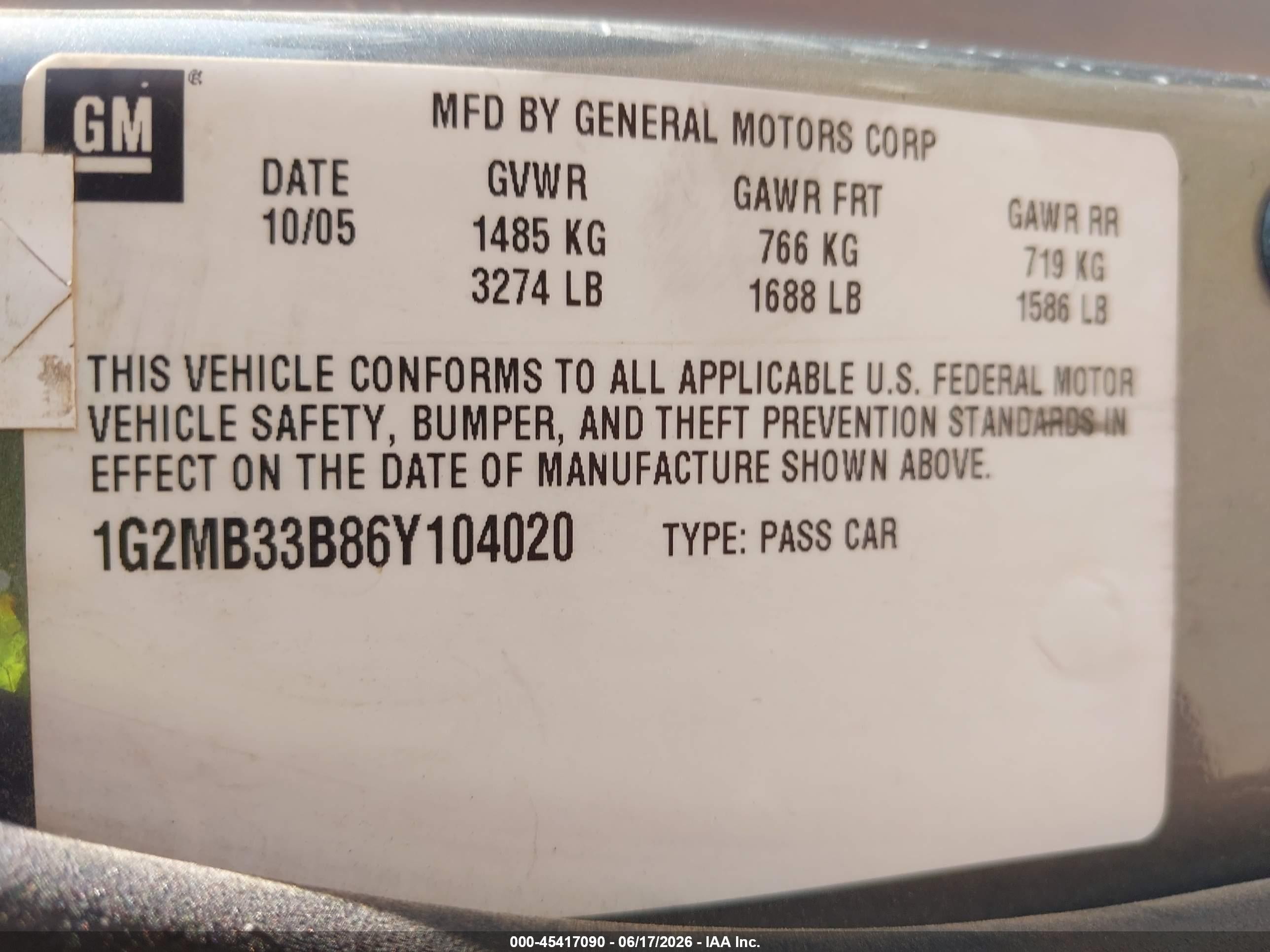 2006 Pontiac Solstice   Blue vin: 1G2MB33B86Y104020