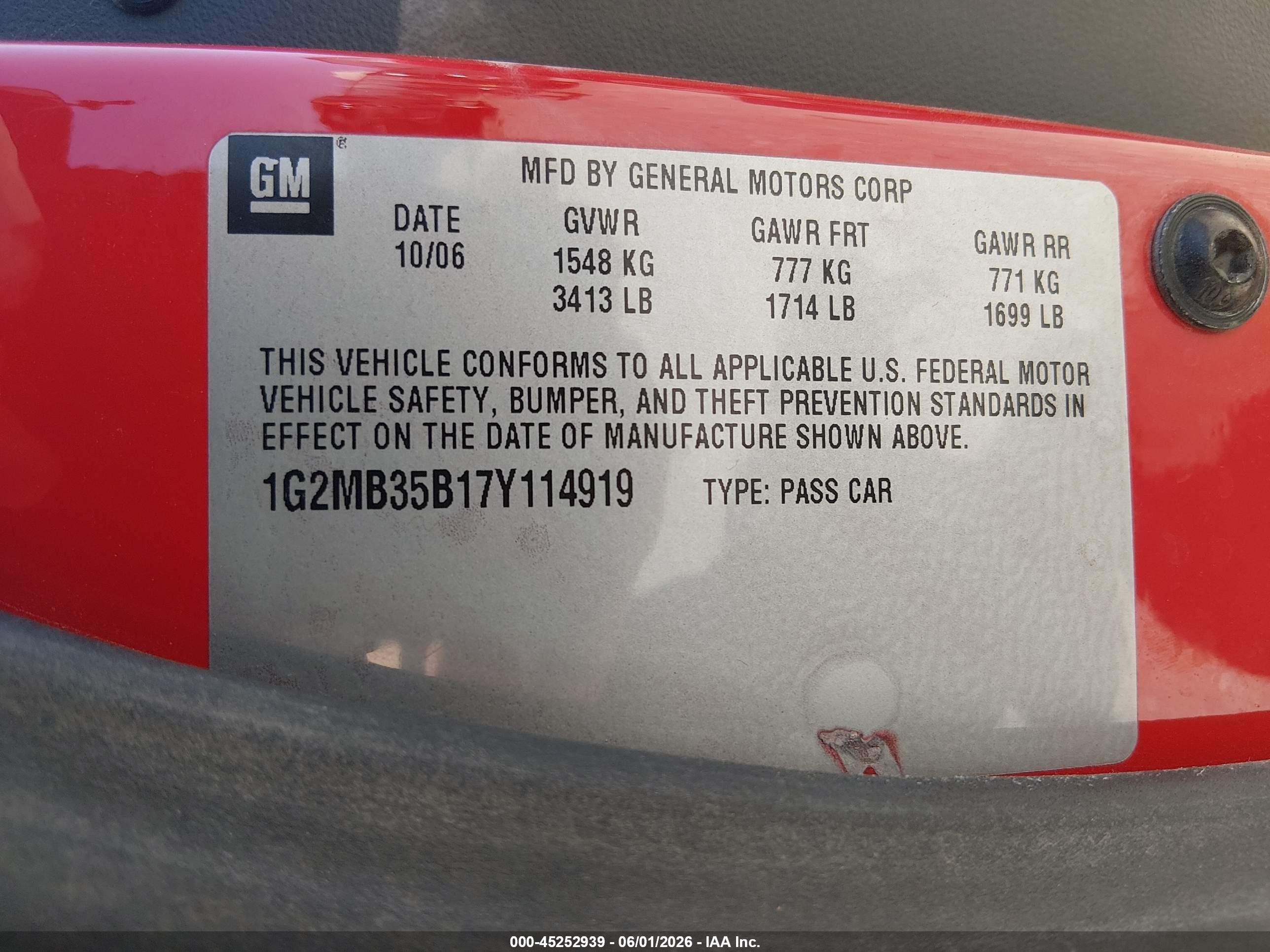 2007 Pontiac Solstice   Red vin: 1G2MB35B17Y114919