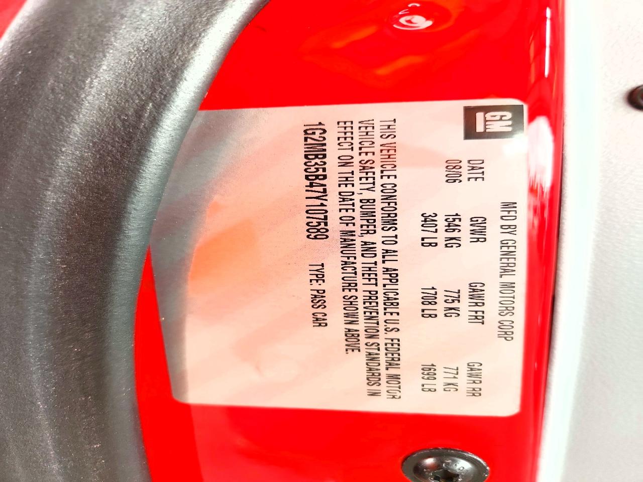 2007 Pontiac Solstice Red vin: 1G2MB35B47Y107589