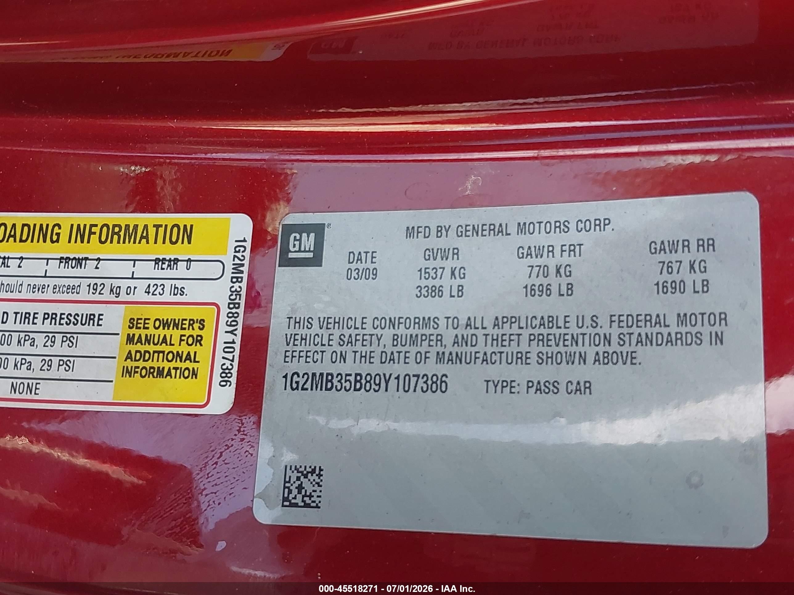 2009 Pontiac Solstice   Red vin: 1G2MB35B89Y107386