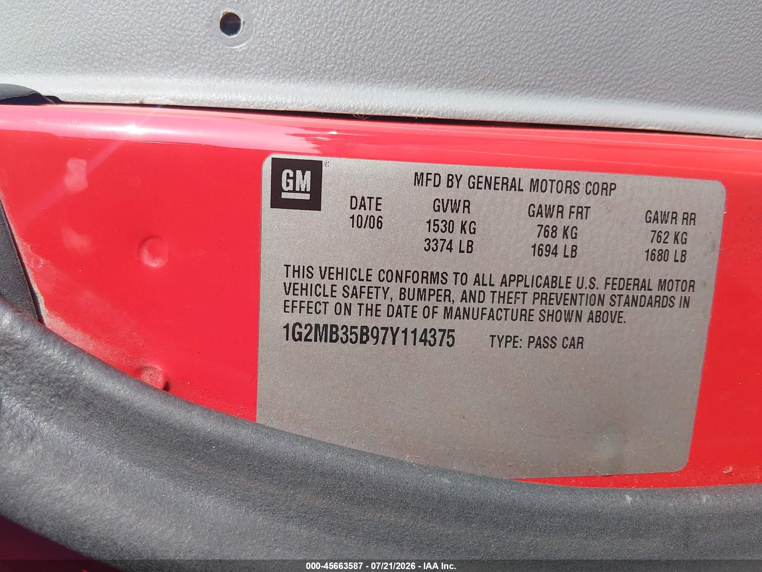 2007 Pontiac Solstice   Red vin: 1G2MB35B97Y114375