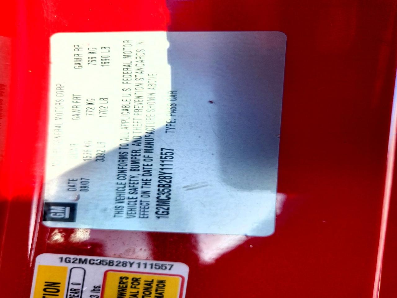 2008 Pontiac Solstice Red vin: 1G2MC35B28Y111557