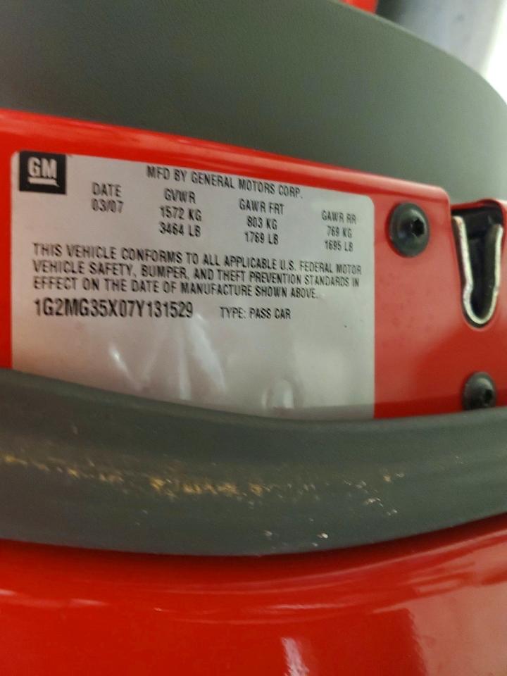 2007 Pontiac Solstice Gxp Red vin: 1G2MG35X07Y131529
