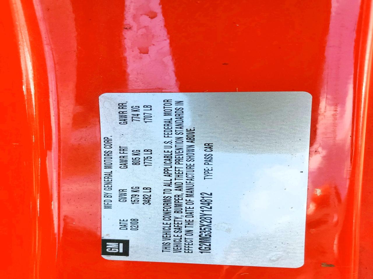 2008 Pontiac Solstice Gxp Orange vin: 1G2MG35X28Y124812