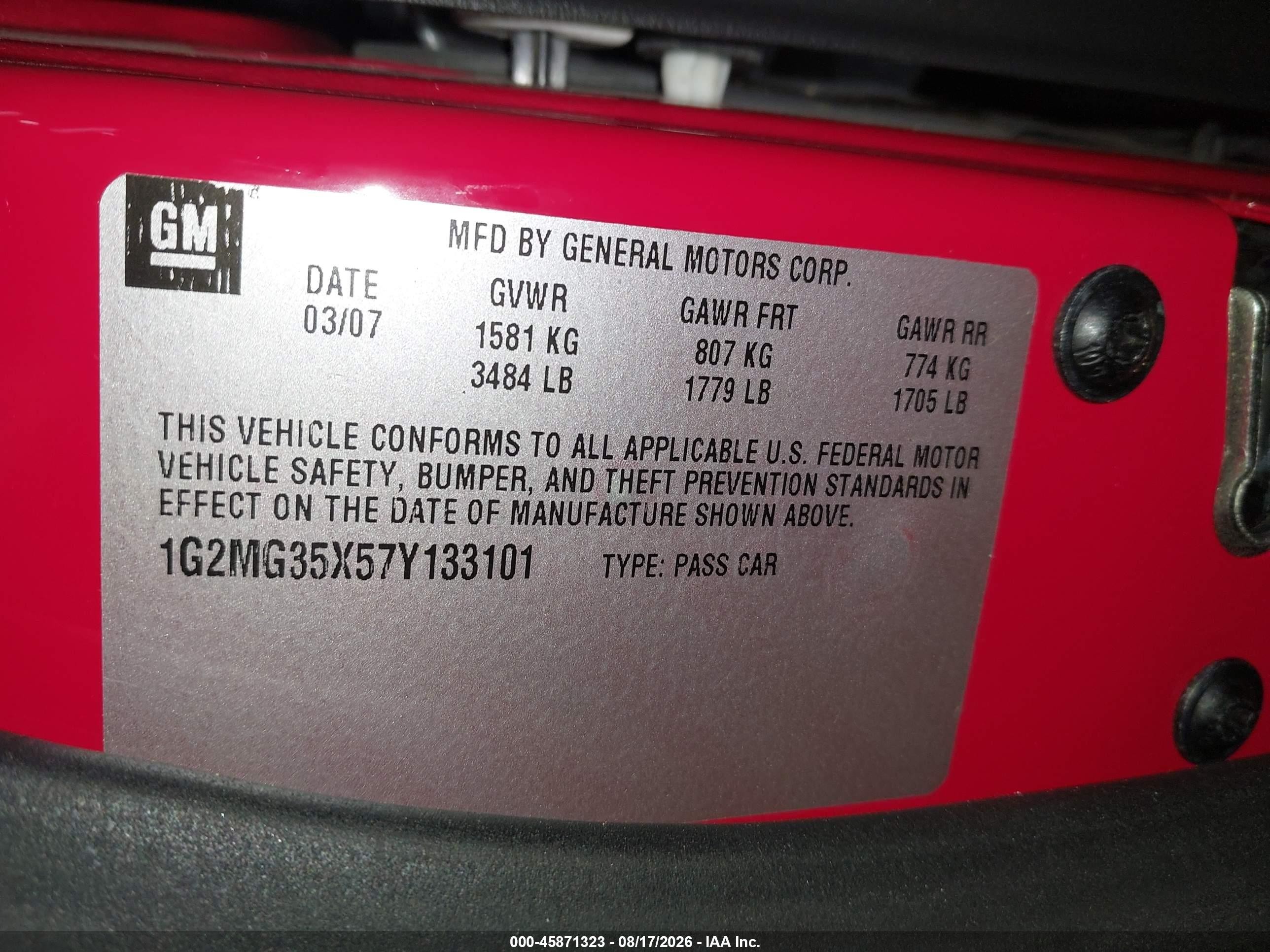 2007 Pontiac Solstice Gxp Red vin: 1G2MG35X57Y133101