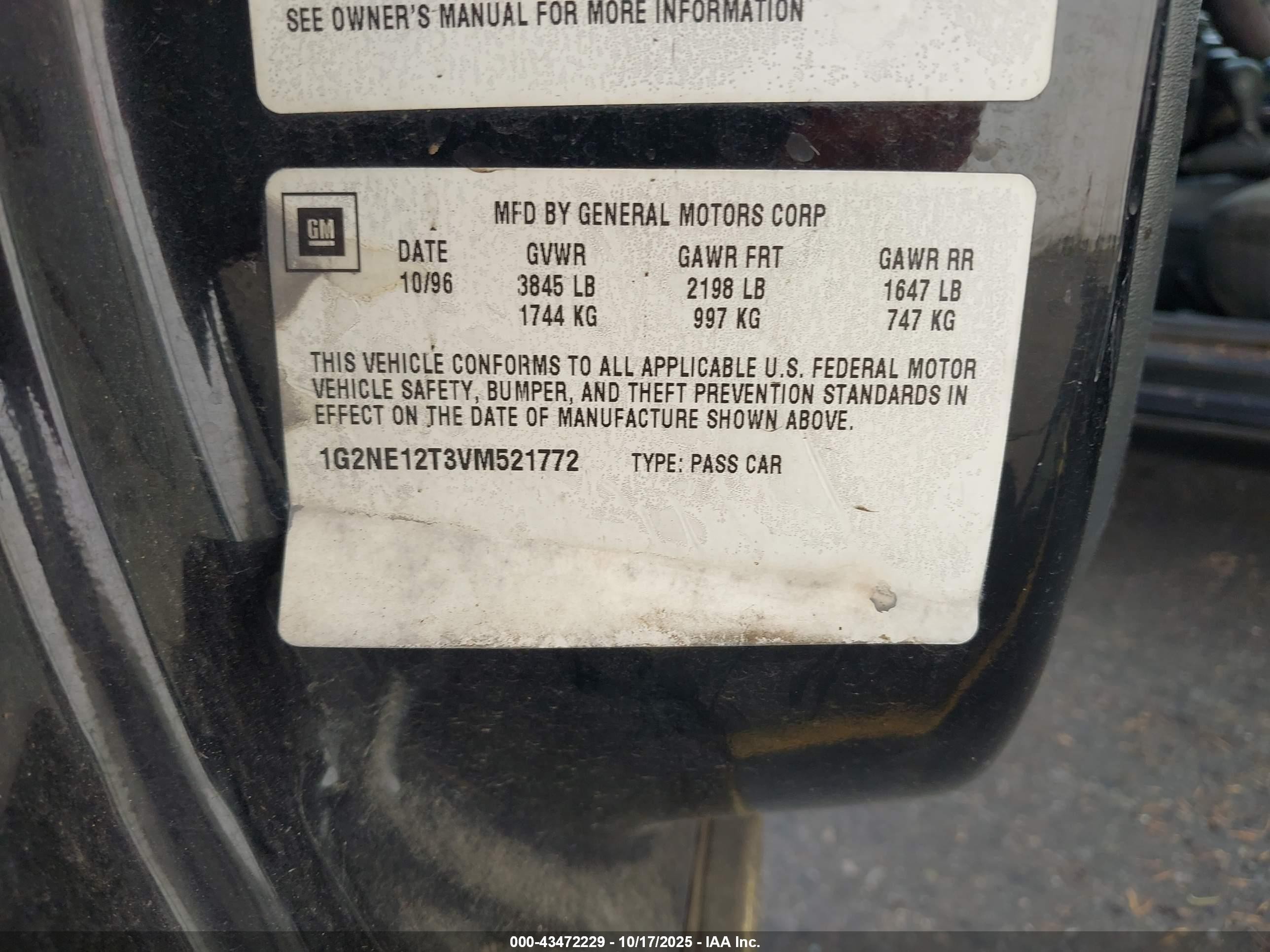 1997 Pontiac Grand Am Se Cmi Black vin: 1G2NE12T3VM521772