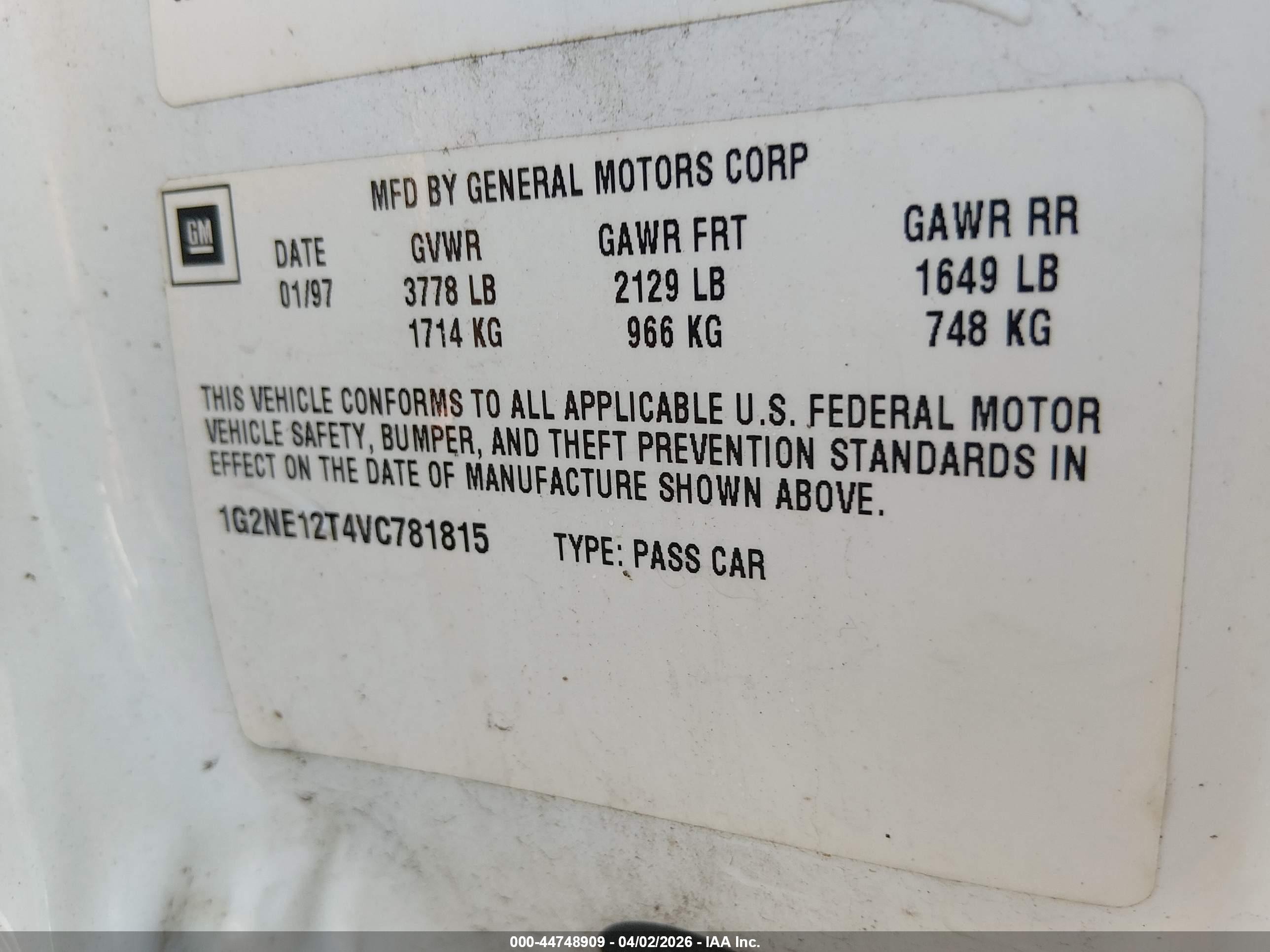1997 Pontiac Grand Am Se White vin: 1G2NE12T4VC781815