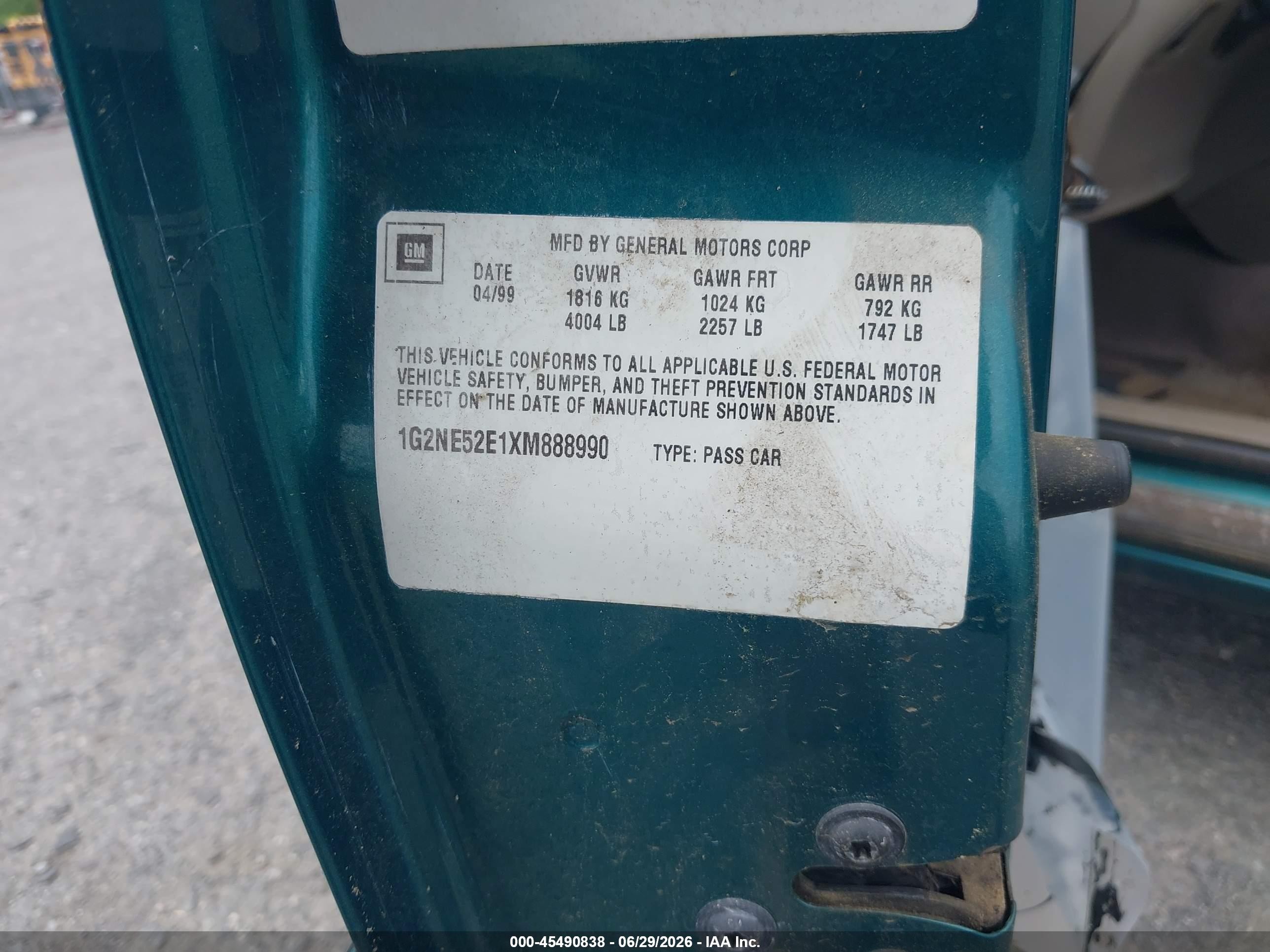 1999 Pontiac Grand Am Se1 Зеленый vin: 1G2NE52E1XM888990