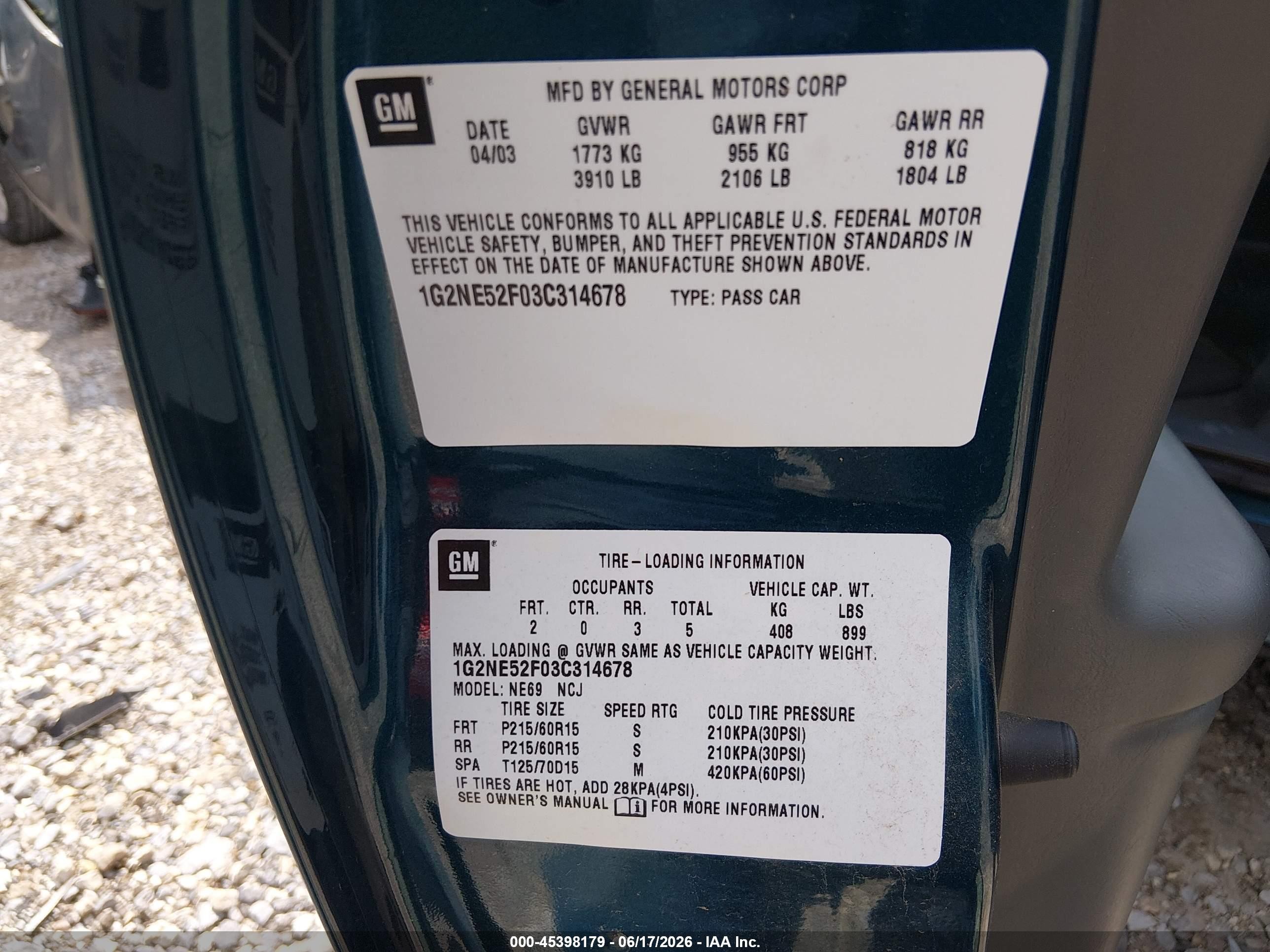 2003 Pontiac Grand Am Se Blue vin: 1G2NE52F03C314678