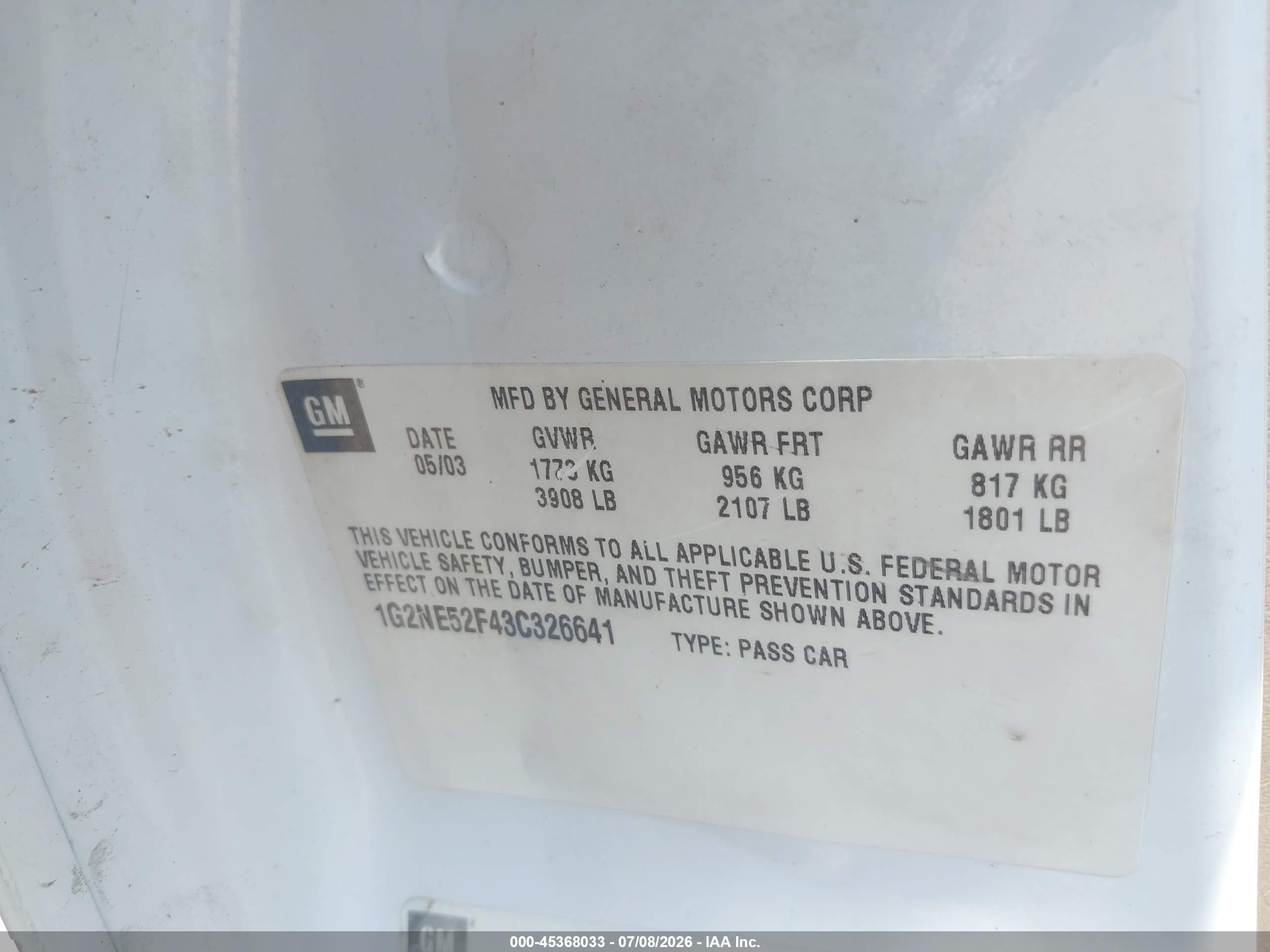 2003 Pontiac Grand Am Se White vin: 1G2NE52F43C326641