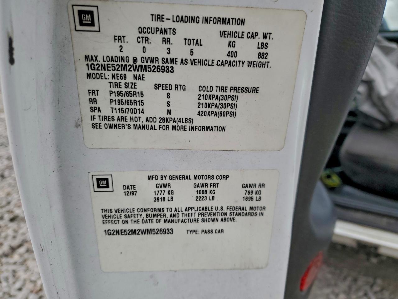 1998 Pontiac Grand Am Se Белый vin: 1G2NE52M2WM526933