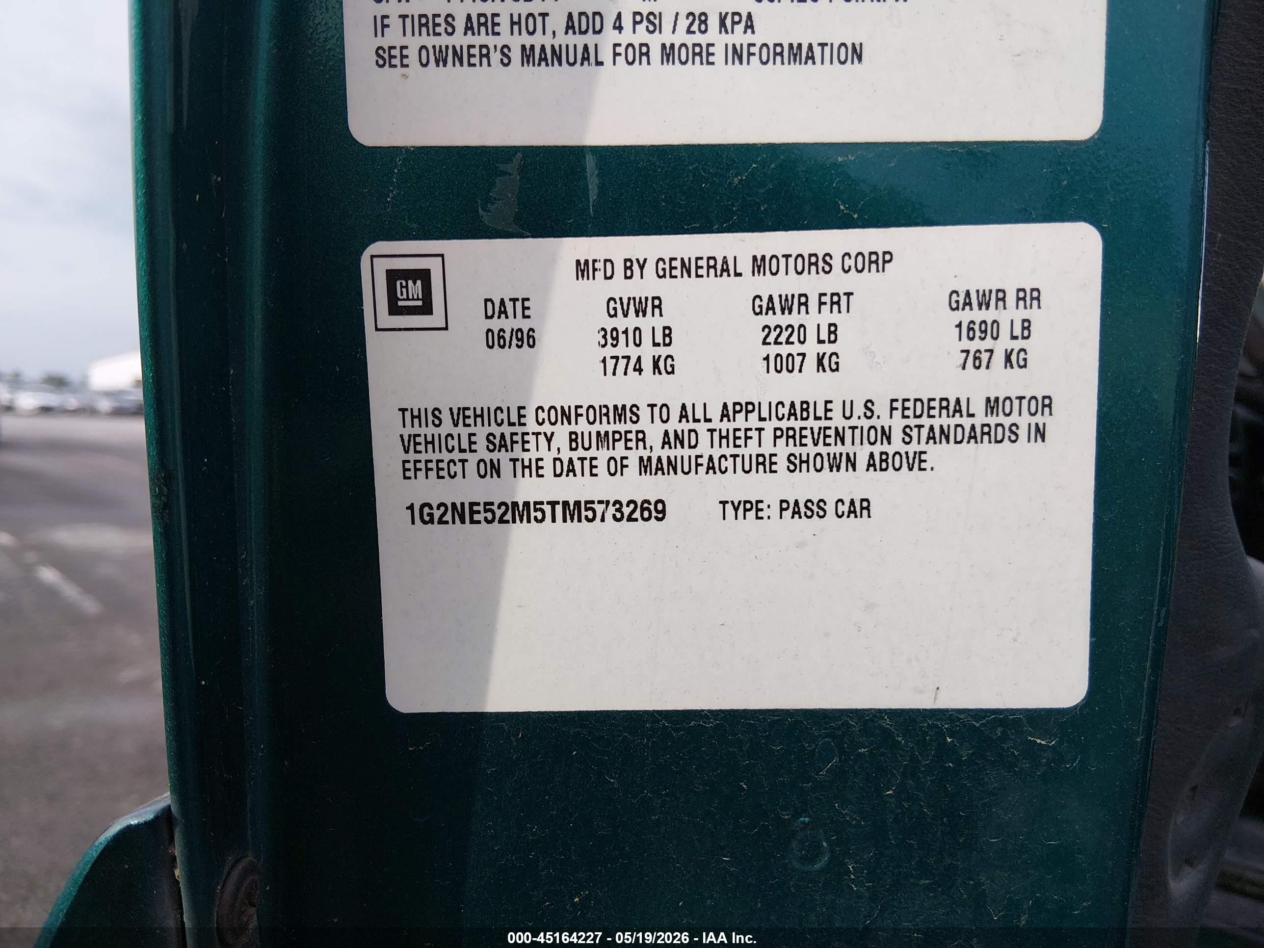 1996 Pontiac Grand Am Se Green vin: 1G2NE52M5TM573269