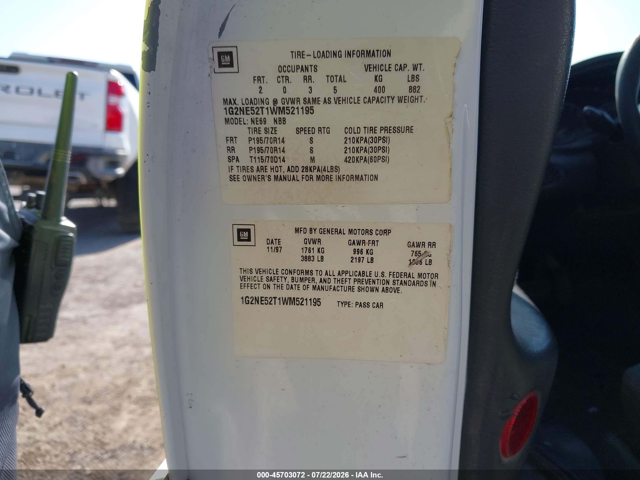 1998 Pontiac Grand Am Se White vin: 1G2NE52T1WM521195