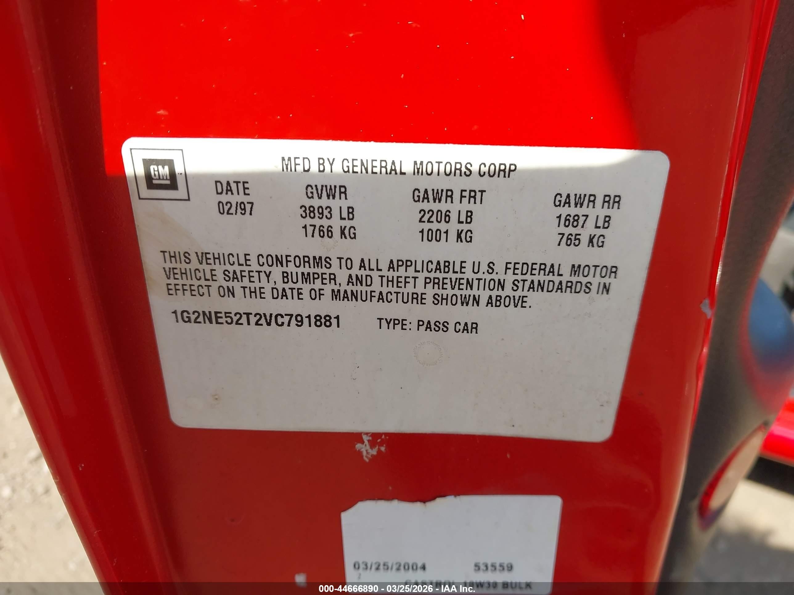 1997 Pontiac Grand Am Se Red vin: 1G2NE52T2VC791881