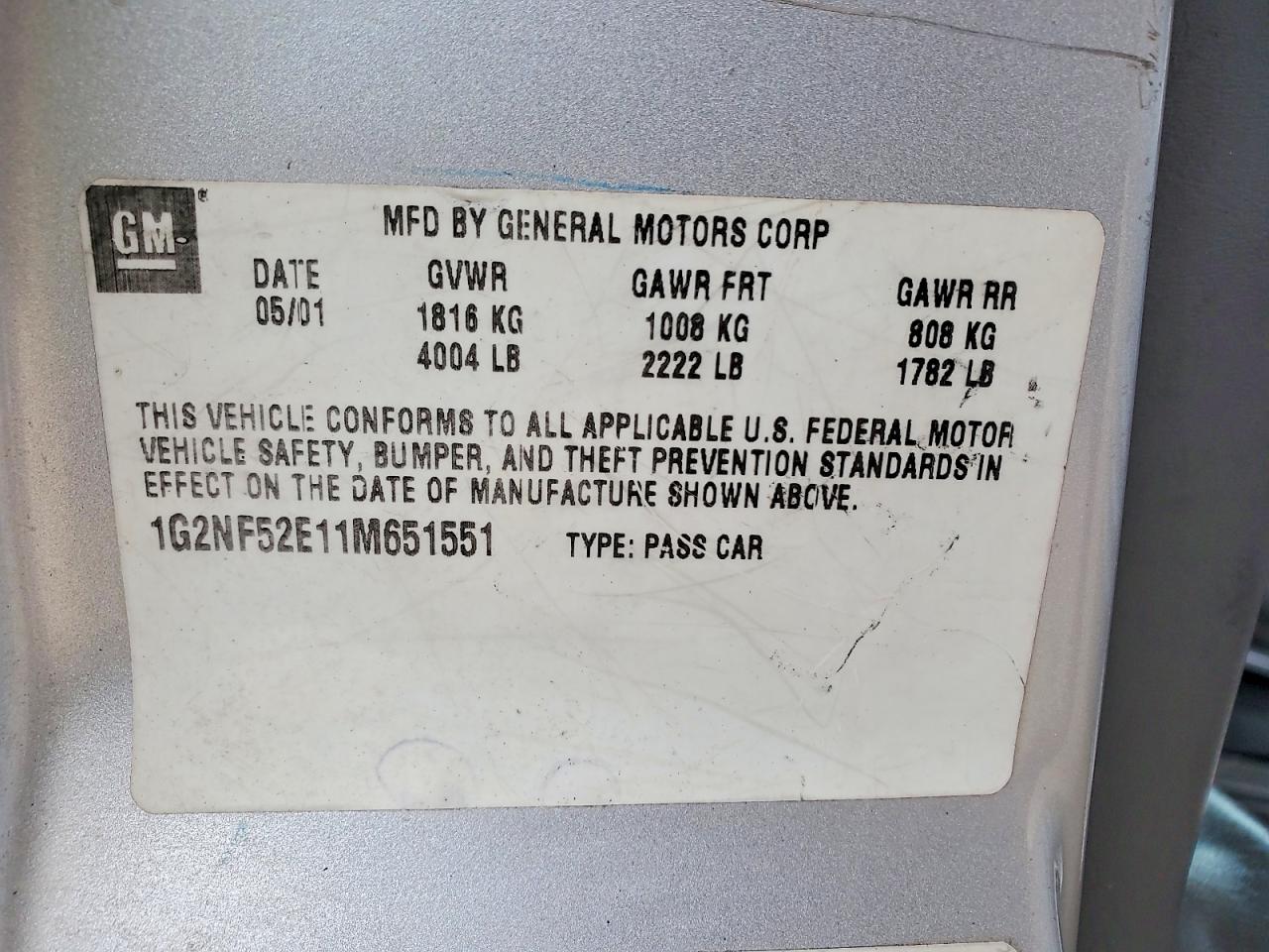 2001 Pontiac Grand Am Se1 Silver vin: 1G2NF52E11M651551