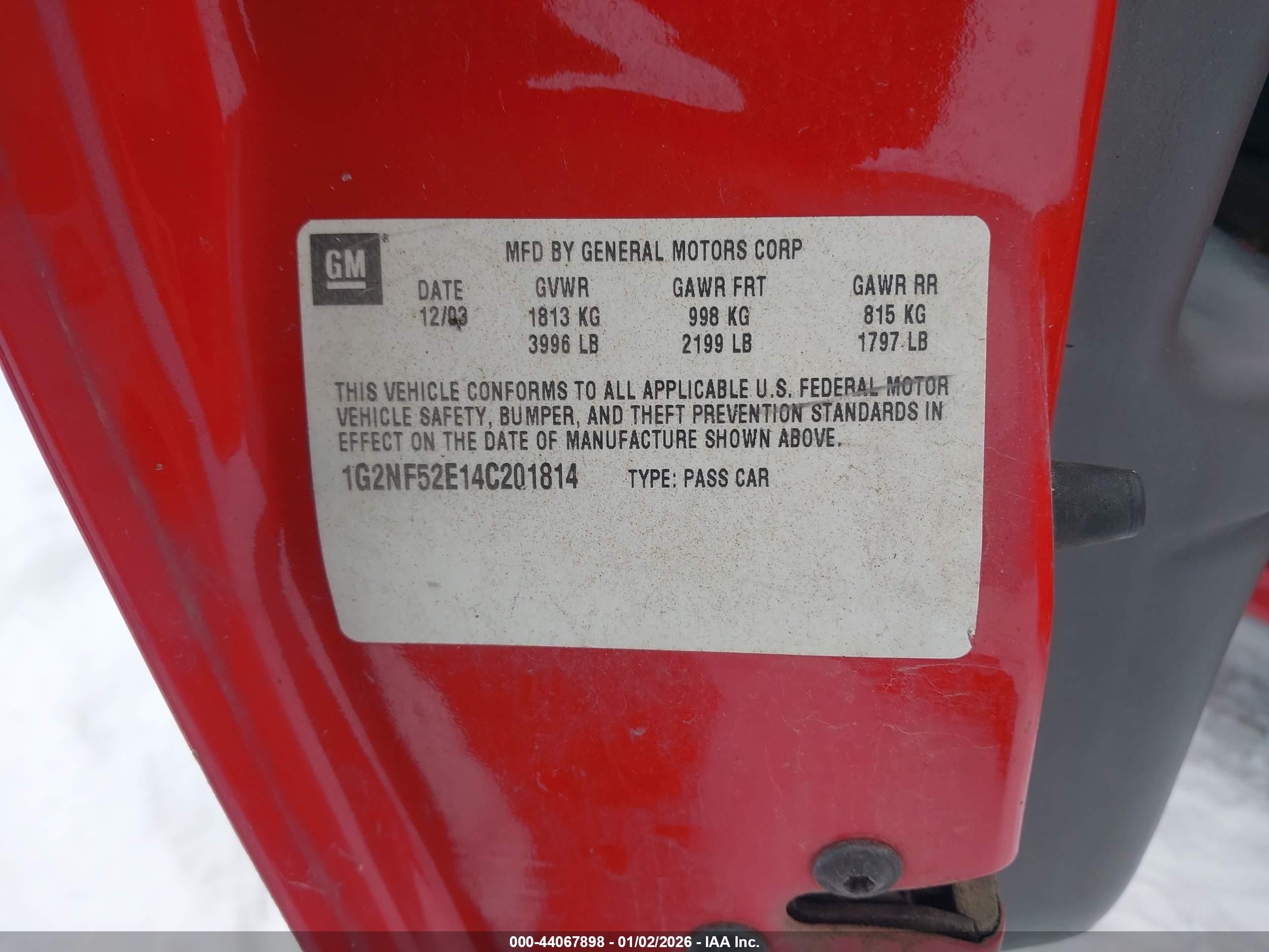 2004 Pontiac Grand Am Se1 Red vin: 1G2NF52E14C201814