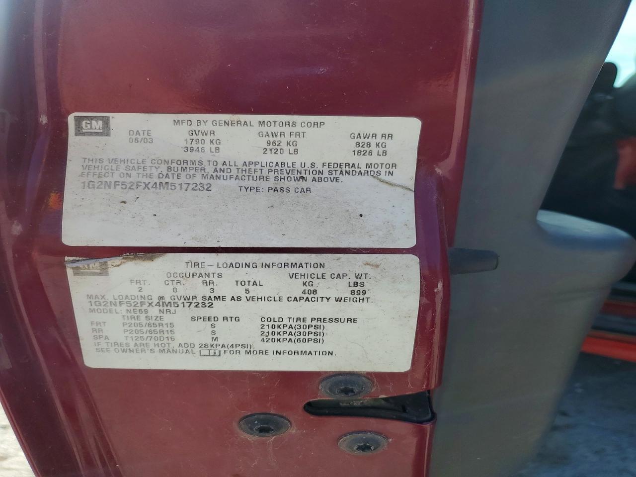 2003 Pontiac Grand Am Se1 Red vin: 1G2NF52F43C132060