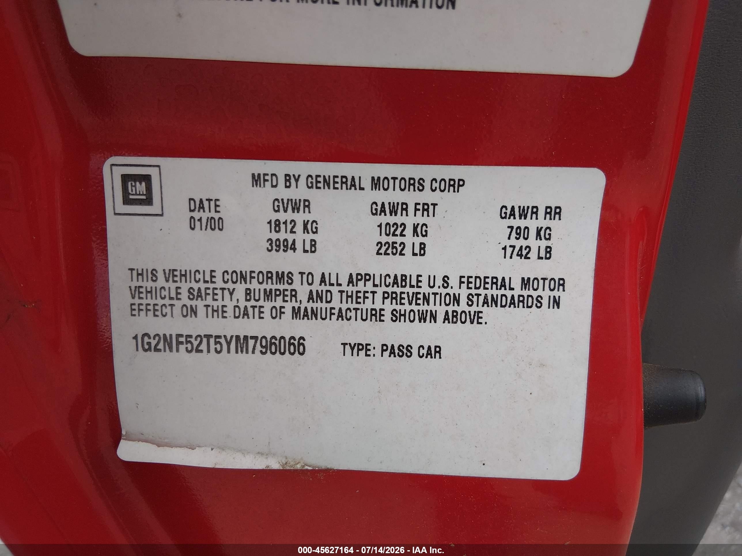 2000 Pontiac Grand Am Se1 Красный vin: 1G2NF52T5YM796066