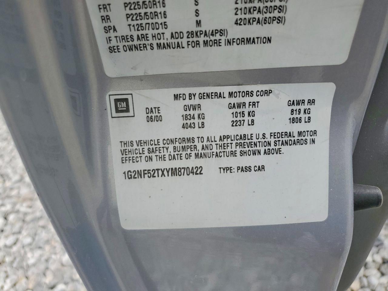 2000 Pontiac Grand Am Se1 Silver vin: 1G2NF52TXYM870422