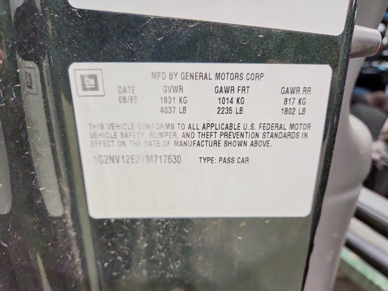 2000 Pontiac Grand Am Gt1 Green vin: 1G2NV12E2YM717630