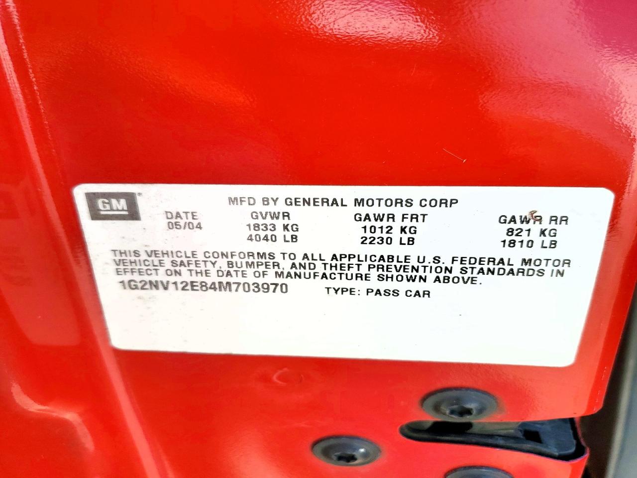 2004 Pontiac Grand Am Gt1 Red vin: 1G2NV12E84M703970