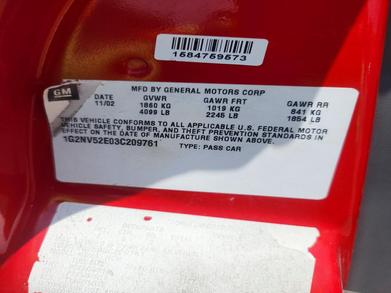 2003 Pontiac Grand Am Gt1 Red vin: 1G2NV52E03C209761