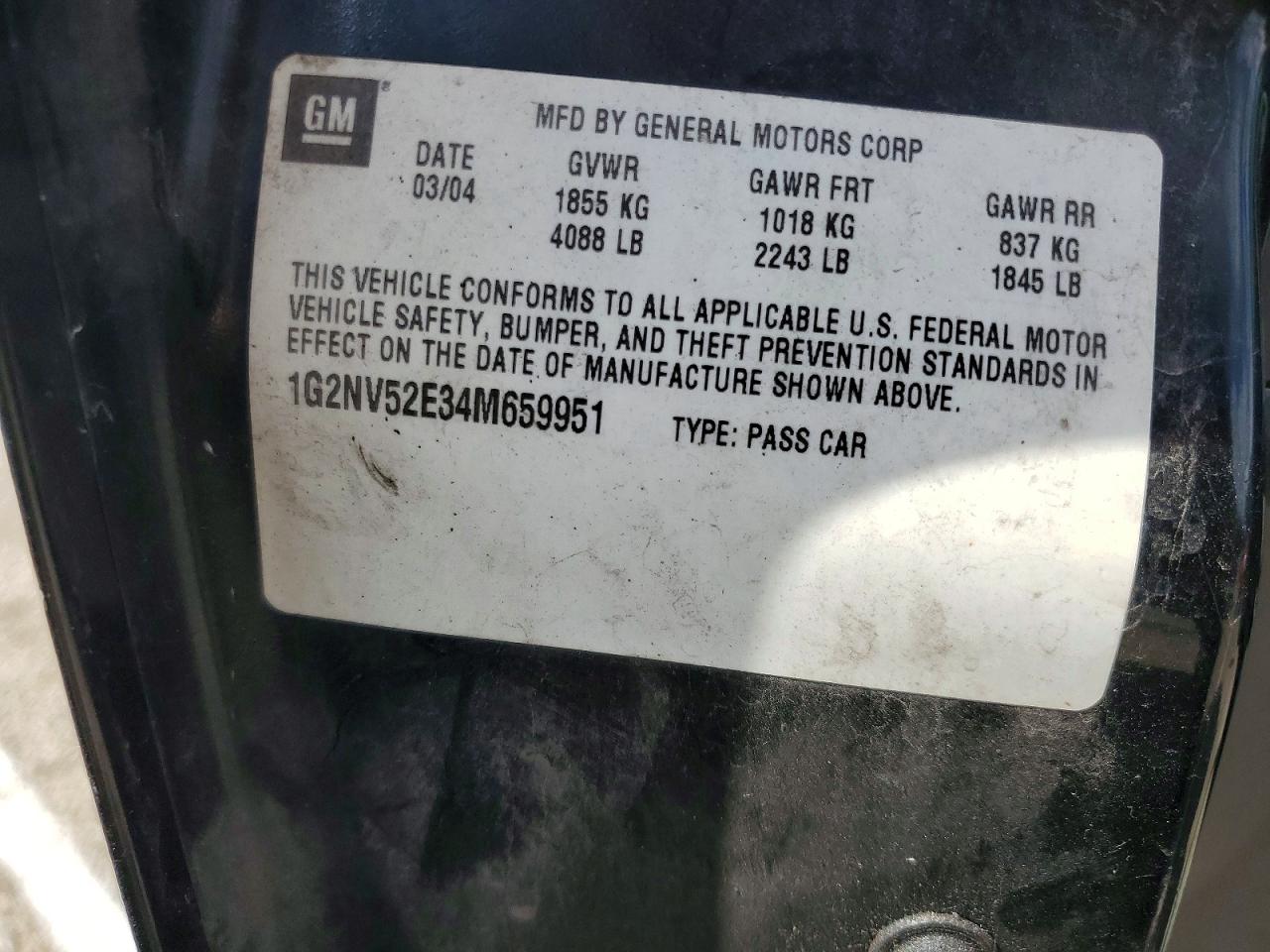 2004 Pontiac Grand Am Gt1 Black vin: 1G2NV52E34M659951