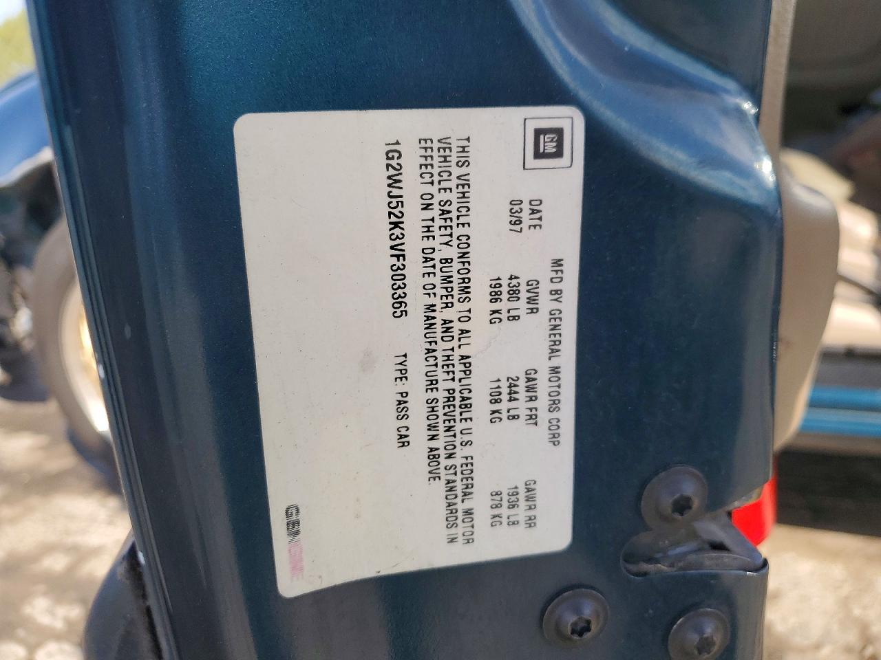 1997 Pontiac Grand Prix Se Teal vin: 1G2WJ52K3VF303365
