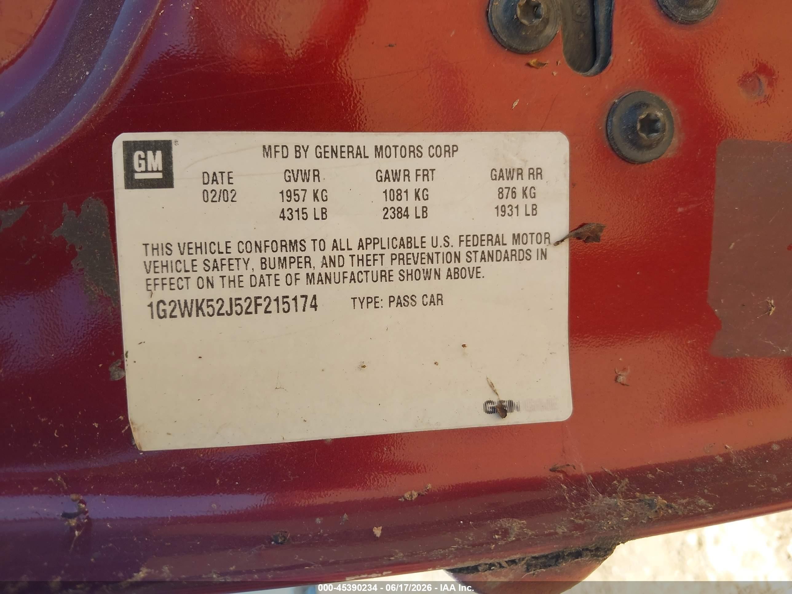2002 Pontiac Grand Prix Se Maroon vin: 1G2WK52J52F215174