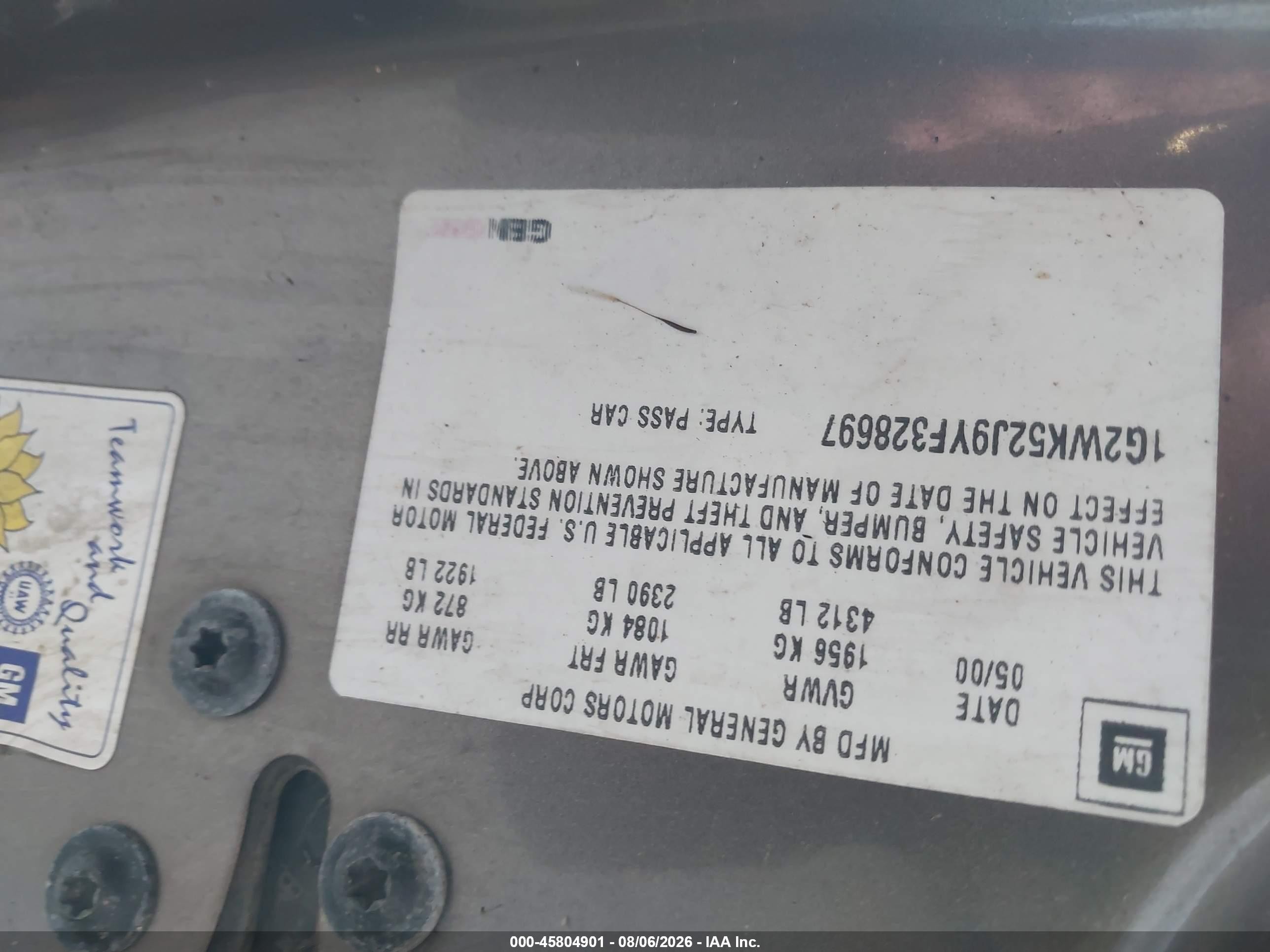 2000 Pontiac Grand Prix Se Tan vin: 1G2WK52J9YF328697