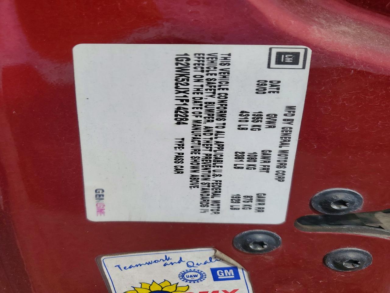 2001 Pontiac Grand Prix Se Темно-бордовый vin: 1G2WK52JX1F142284