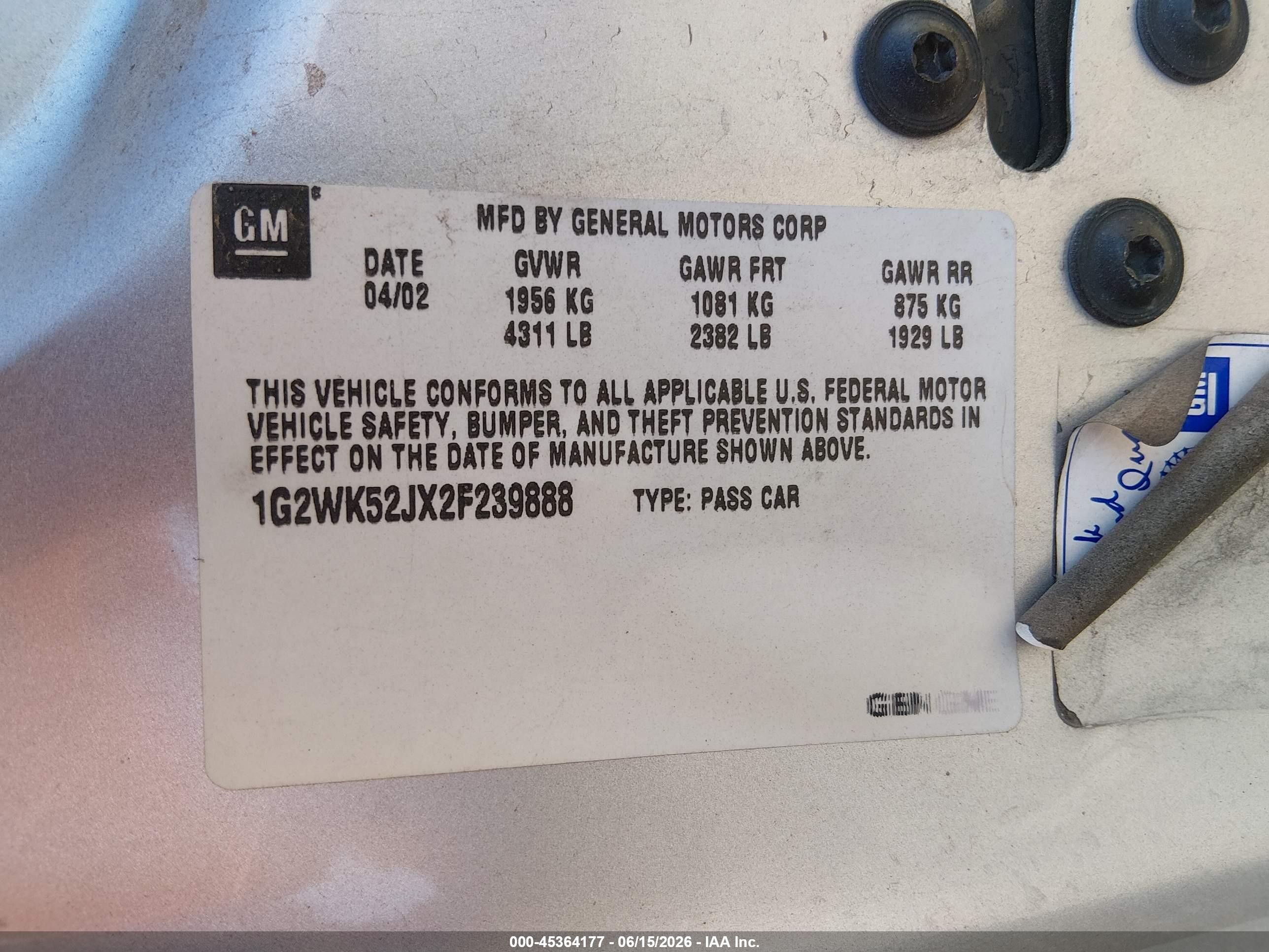 2002 Pontiac Grand Prix Se Silver vin: 1G2WK52JX2F239888