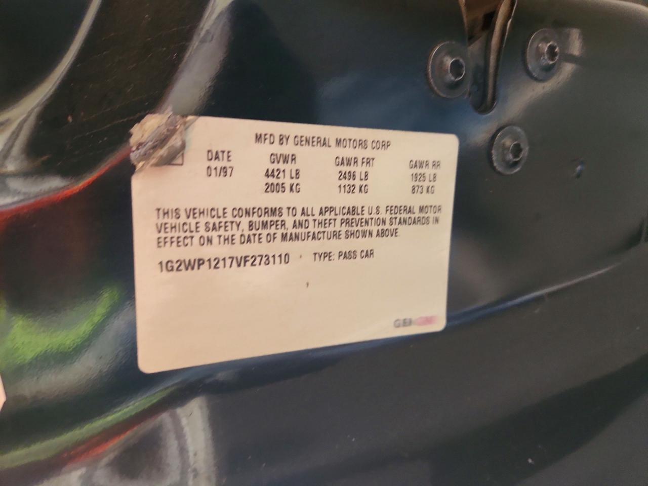 1997 Pontiac Grand Prix Gtp Black vin: 1G2WP1217VF273110