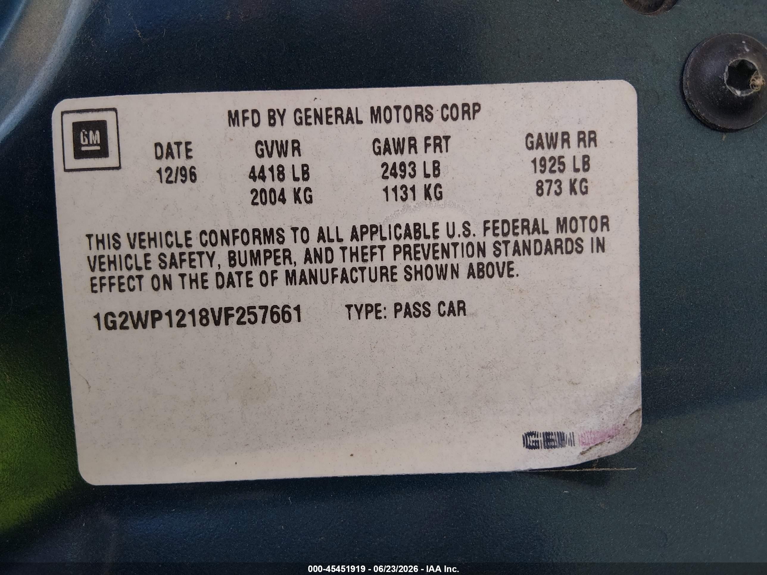 1997 Pontiac Grand Prix Gt Зеленый vin: 1G2WP1218VF257661
